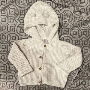 Carters Cozy White Knit Baby Hoodie 9 months